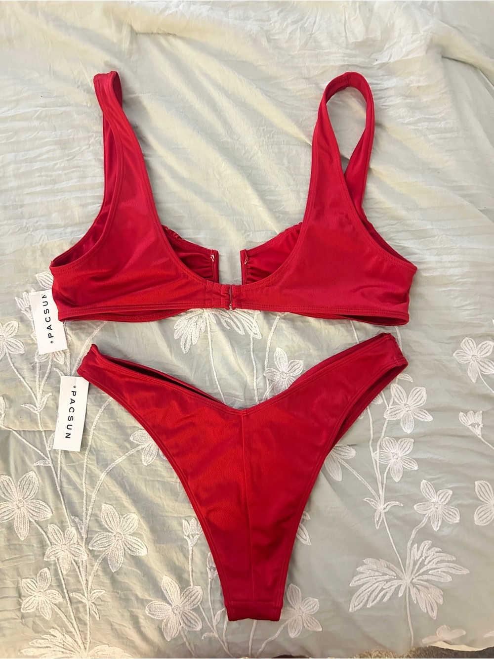 Red Bikini Set - Top & High Cut Bottoms M/L - Picture 2 of 3